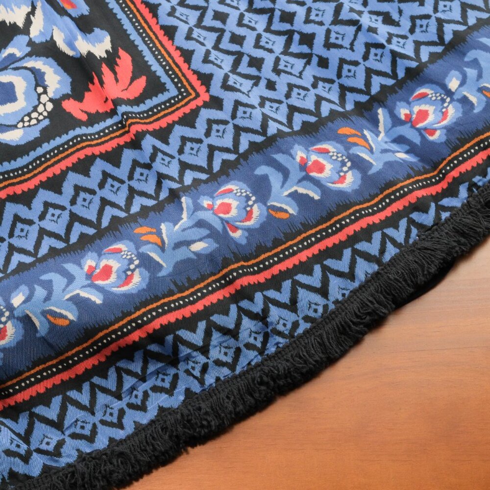 Farm Rio Gathered Printed Crepe de Chine Bishop-Sleeve Maxi Dress, Blue/Red, L - Picture 11 of 14